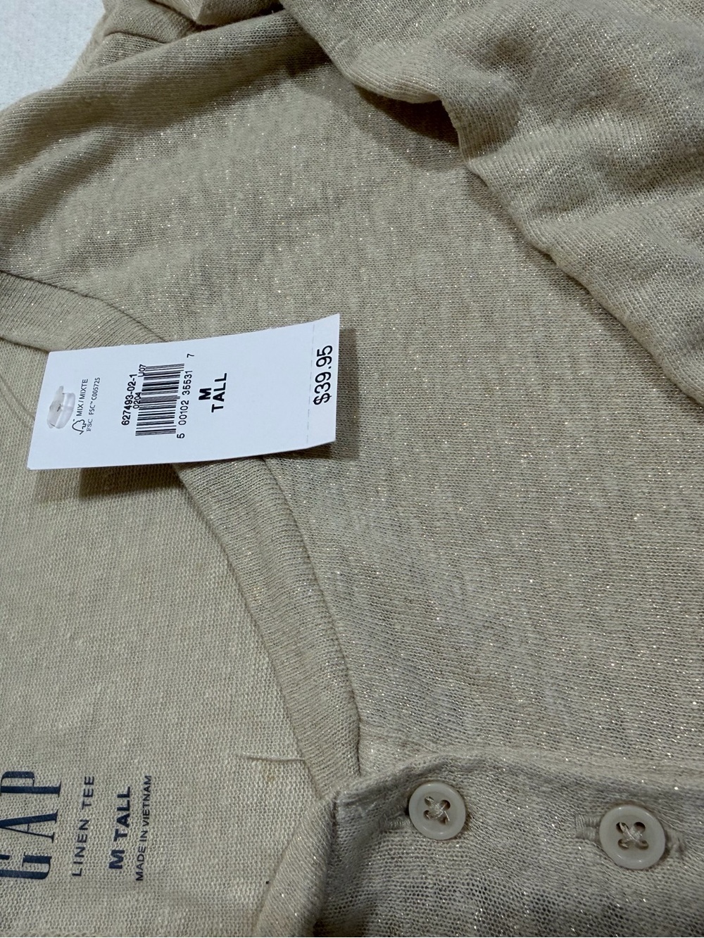 GAP Women’s  Medium TALL linen shirt with Subtle Gold Metallic Thread